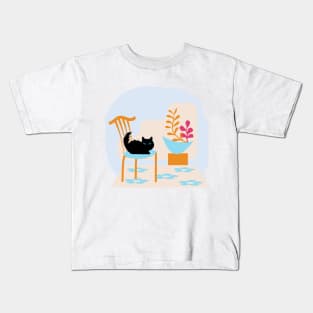 Cute Black Cat Chair Room 6 Kids T-Shirt